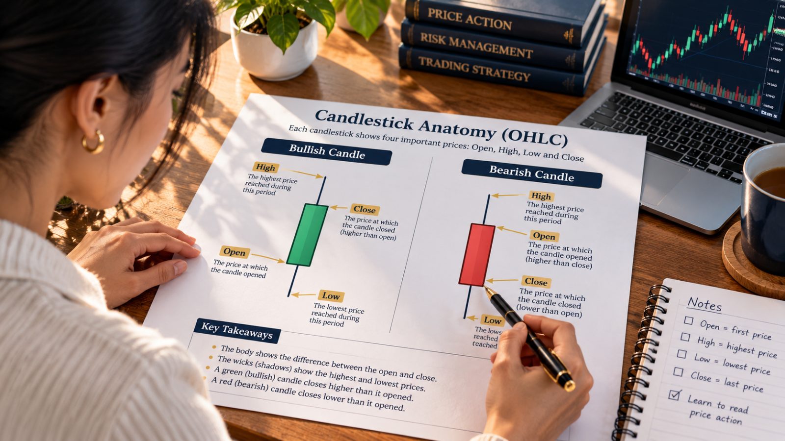 Detailed anatomical breakdown of an OHLC forex candlestick